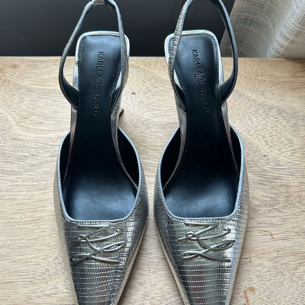 Karl Lagerfeld Silver Pointed Toe Heels